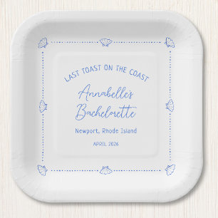 Laatste toast op de kust vrijgezellenfeest blauw papieren bordje