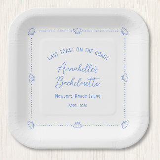 Laatste toast op de kust vrijgezellenfeest blauw papieren bordje