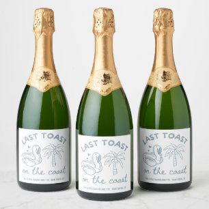 Laatste toast op de kust vrijgezellenfeest champag sparkling wijnetiket