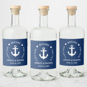 Laatste vaart voor de sluier nautische bruiloft likeurfles etiket