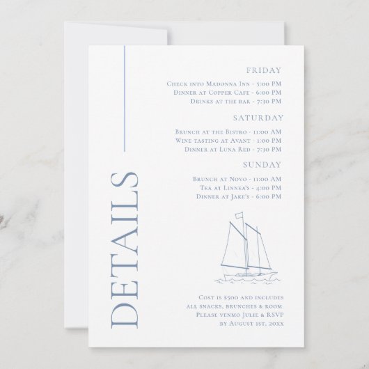 Laatste vaart voor het Veil Bachelorette weekend Kaart (Achterkant)