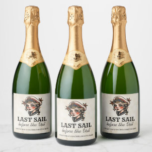 Laatste zeiltocht voor de sluier Retro vrijgezelle Sparkling Wijnetiket