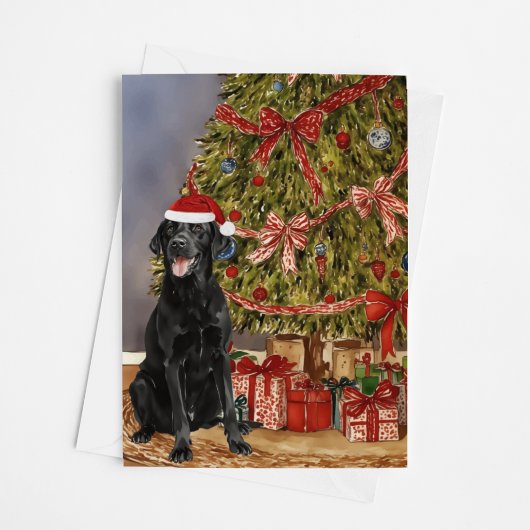 Lab - Black Lab Waterverf onder de kerstboom Kaart