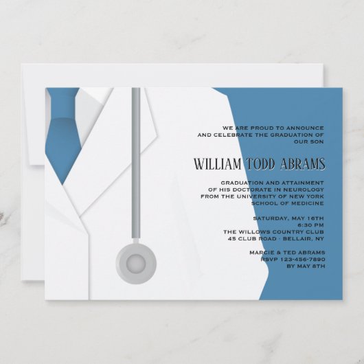 Lab Coat and Stropdas Afstuderen Invitation Kaart (Voorkant)
