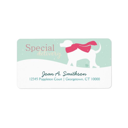 Lab Dog in sneeuw Etiket (Voorkant)