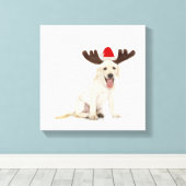 Lab Puppy Wearing Antlers Canvas Afdruk (Insitu (Houten vloer))