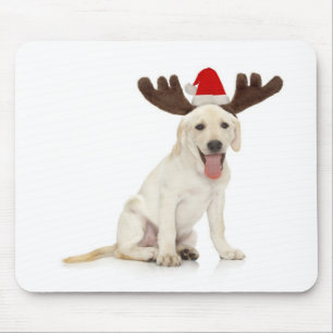 Lab Puppy Wearing Antlers Muismat