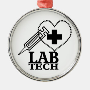 LAB TECH HEART. SYRINGE LOGO MEDISCHE LABORATORIUM METALEN ORNAMENT