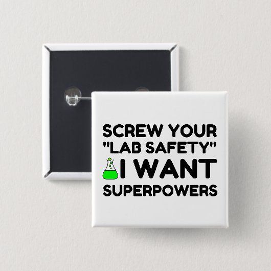 LAB VEILIGHEIDSWANG SUPERPOWERS VIERKANTE BUTTON 5,1 CM (Voorkant /achterkant)