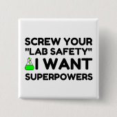 LAB VEILIGHEIDSWANG SUPERPOWERS VIERKANTE BUTTON 5,1 CM (Voorkant)