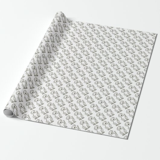Lab Wrapping Paper - Black and White Dog Print Cadeaupapier (Uitgerold)
