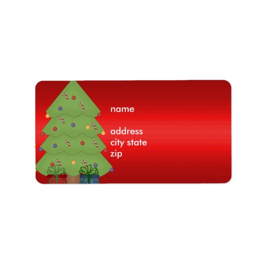 Label Adres Kerstboom op Rood (Voorkant)