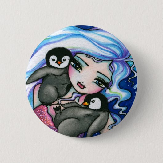 "Label Alangen" Zeemeerminnende Baby pinguins Fant Ronde Button 5,7 Cm (Voorkant)