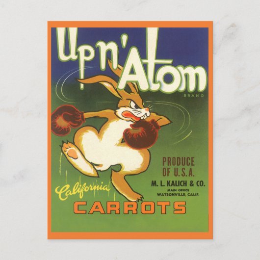 label Art boxing Rabbit, boven op Atom Carrots Briefkaart (Voorkant)