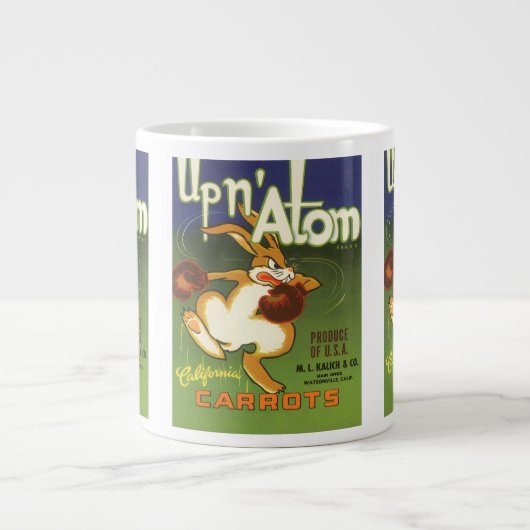  label Art boxing Rabbit, boven op Atom Carrots Jumbo Mok (Voorkant)