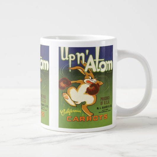 label Art boxing Rabbit, boven op Atom Carrots Jumbo Mok (Rechts)