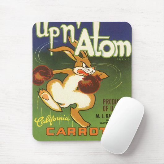 label Art boxing Rabbit, boven op Atom Carrots Muismat (Met muis)