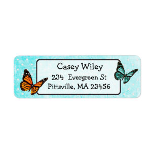 label Blauwgroen butterfly-retouradres