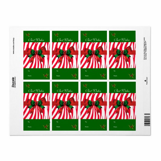 Label Christmas Gift Label Wild Rood Wit Groen Bow (Full Sheet)