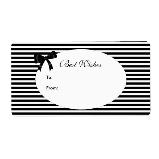 Label Gift Label Elegant Zwart Wit Streep Bow (Voorkant)