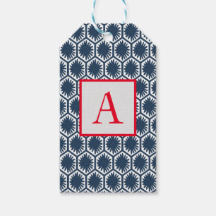 Label JAPANESE BLAUWE PATROON MET INITIAAL Cadeaulabel
