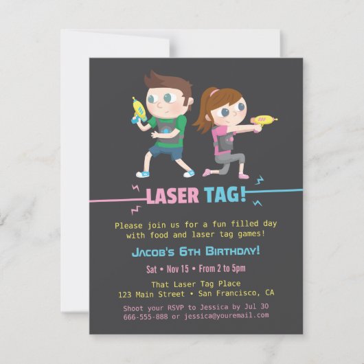 Label-lasergame-kinderen op zaterdag kaart (Voorkant)