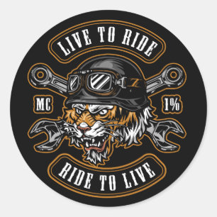 Label met Angry Tiger Head In Biker Helm En Go