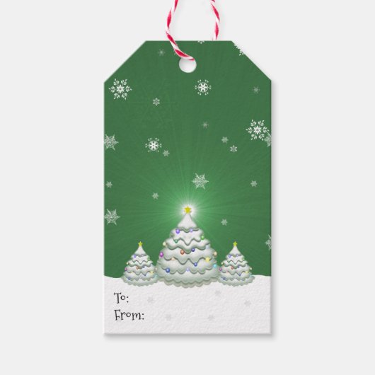 Label met groene kerstbomen cadeaulabel (Voorkant)