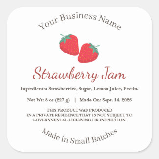 Label met ingrediënten voor aardbeienjam in boerde