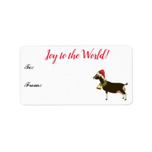 Label met kerstcadeaus voor melkgeit