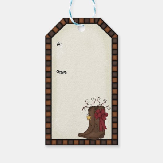 Label met kerstcadeautjes - Cowboy Boots Cadeaulabel (Voorkant)
