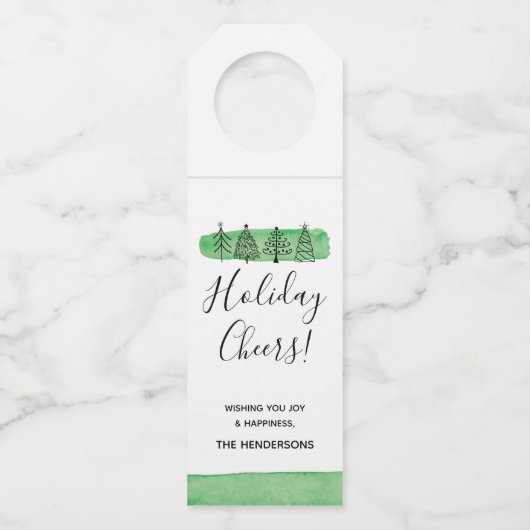 Label met kerstflesje met moderne Waterverf (Voorkant)