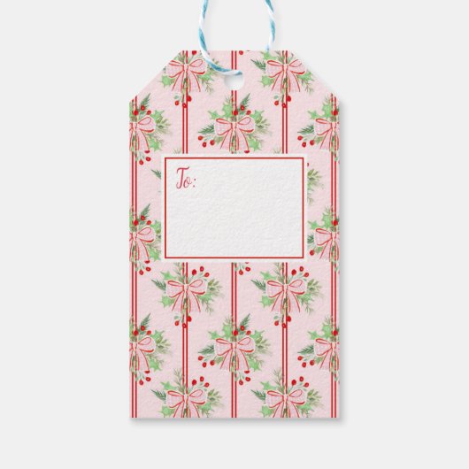 Label met rode roze roze roodbruin met kerstmis cadeaulabel (Achterkant)