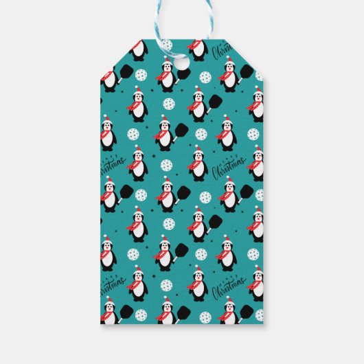 label 🐧 Pickleball Vrolijk kerstfeest Cadeaulabel (Achterkant)