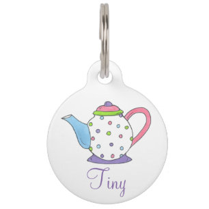Label van kleine poka Dot Teapot Tea Party Pot Pet Huisdierpenning