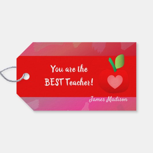 Label van rode appel van leraar cadeaulabel (Achterkant Horizontaal)
