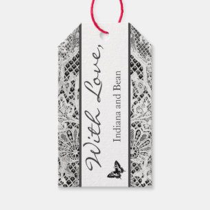 Label VERPLICHTEN MET VERLIES ANTIEK LACE NAAM DOU Cadeaulabel