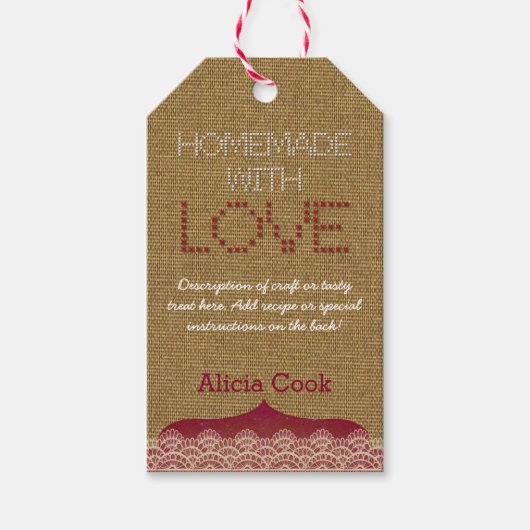 Label voor Burlap- en Lace Homemade Gift Cadeaulabel (Voorkant)