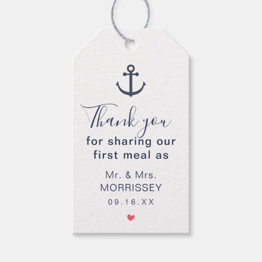 Label voor eerste maaltijdhuwelijk cadeaulabel (Voorkant)