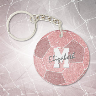 label voor girale roze voetbal met monogram sleutelhanger