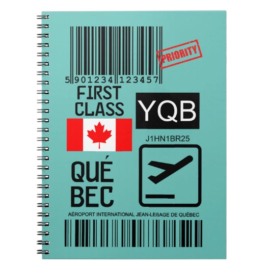 Label voor het reizen naar de luchthaven van Quebe Notitieboek (Voorkant)
