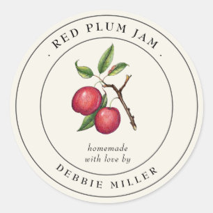 Label voor inmaakpot met vintage rode pruimenjam