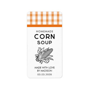 Label voor maïssaus met kolf en geruit patroon