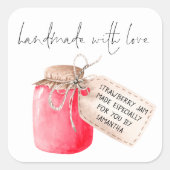 Labelnaam Handmade Aardbeienjam Vierkante Sticker (Voorkant)