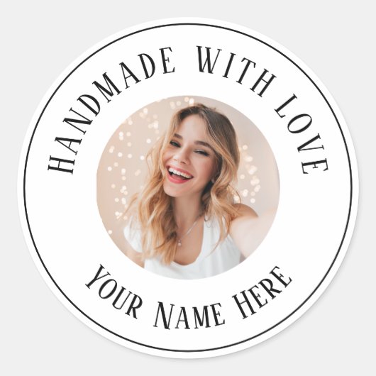 Labels handgemaakt met liefde aangepaste naam teks (Voorkant)