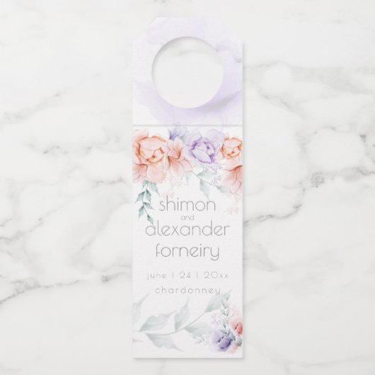Labels | Koraal Lila Aquarelle Floral (Voorkant)