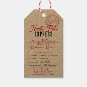 Labels met de Noordpool Express Santa Claus Kraft Cadeaulabel