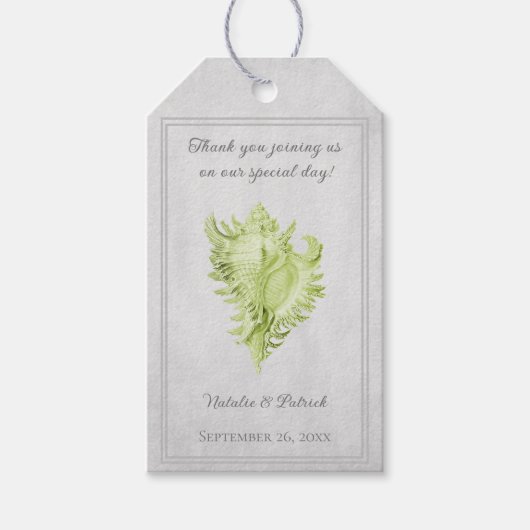 Labels met een groene conch Shell Wedding Gift Cadeaulabel (Voorkant)