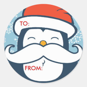 Labels met kerstcadeautjes in Mustache Trend Gift