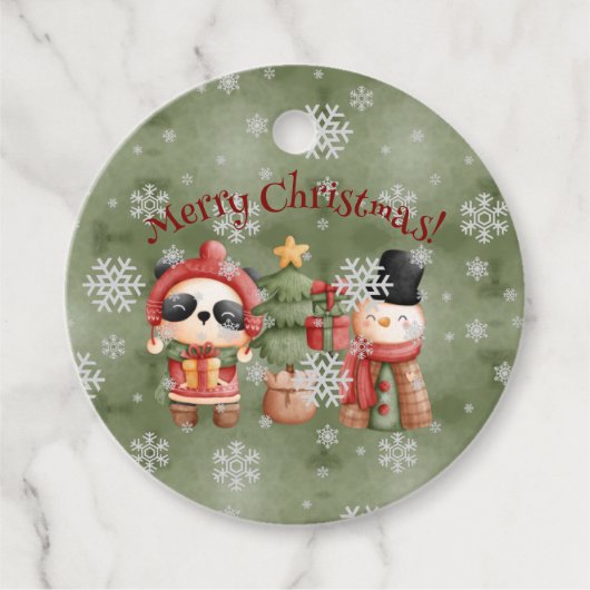 Labels met rode en groene Snowman kerst (Voorkant)